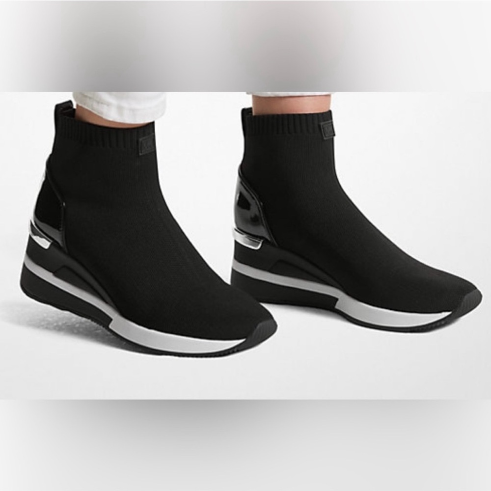 MICHAEL Michael Kors Women's Skyler Stretch-Knit Sock Wedge Sneaker Used, 5.5